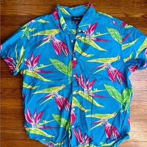 Bonobos Men’s Hawaiian Blue Tropical Floral Cotton Shirt - Size Large